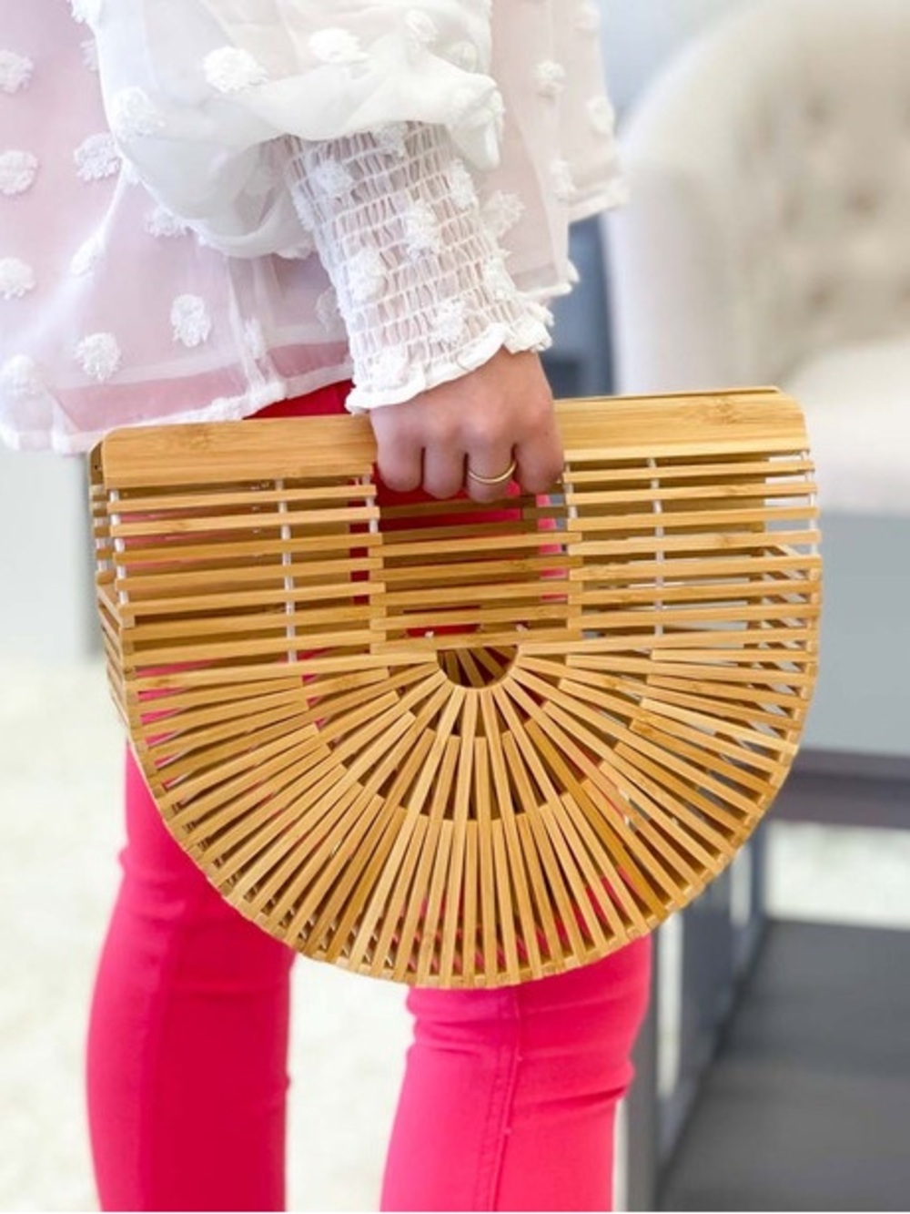 ❌SOLD❌ Natural Bamboo Semi-Circle Clutch Wristlet Purse